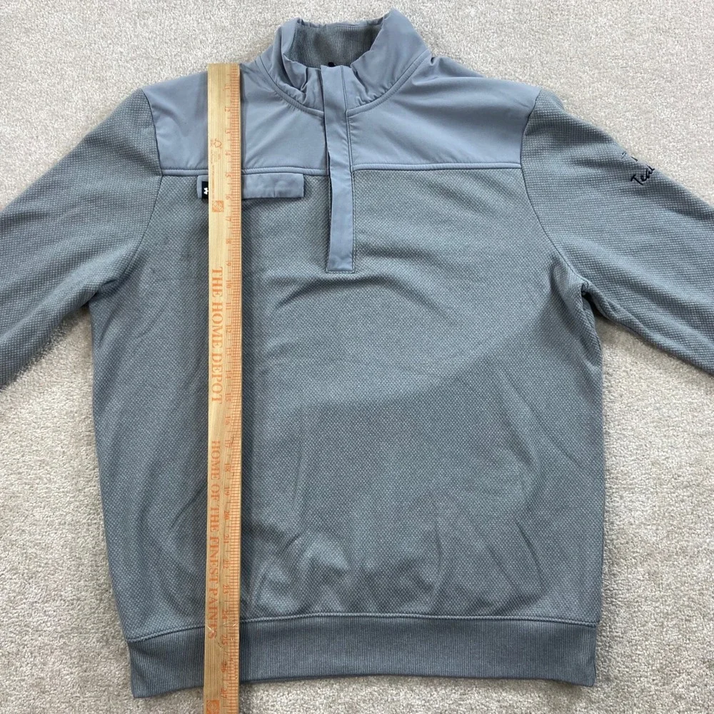Under Armour Storm Golf Pullover Mens Large Gray Snap Mock Neck Teal Bend Logo